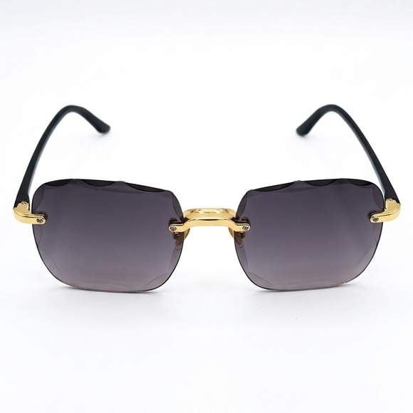 Diamond Cut Rimless Sunglasses | "Shattered" Edge Gold Tinted Shades - Picture 2 of 8